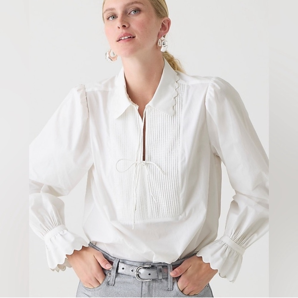 J CREW cotton white blouse, scallop collar
